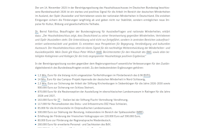 Pressemitteilung zur Bereinigungssitzung des Haushaltsausschusses im Deutschen Bundestag