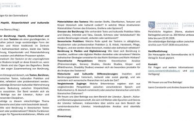 CfP für Sammelband „Ein Fest der Berührung. Haptik, Körperlichkeit und kulturelle Praktiken“ | Deadline: 22. März 2026